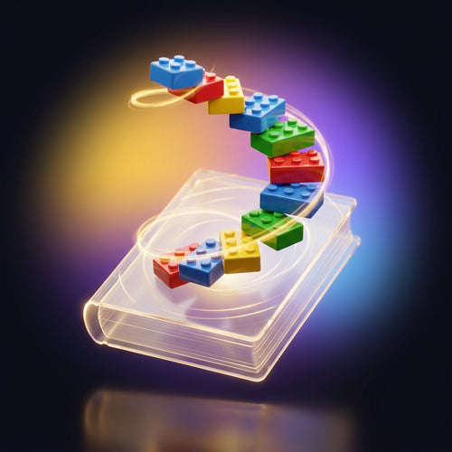 Método Brick Flip: guía digital con bloques de construcción compatibles ascendiendo en espiral, simbolizando el método paso a paso